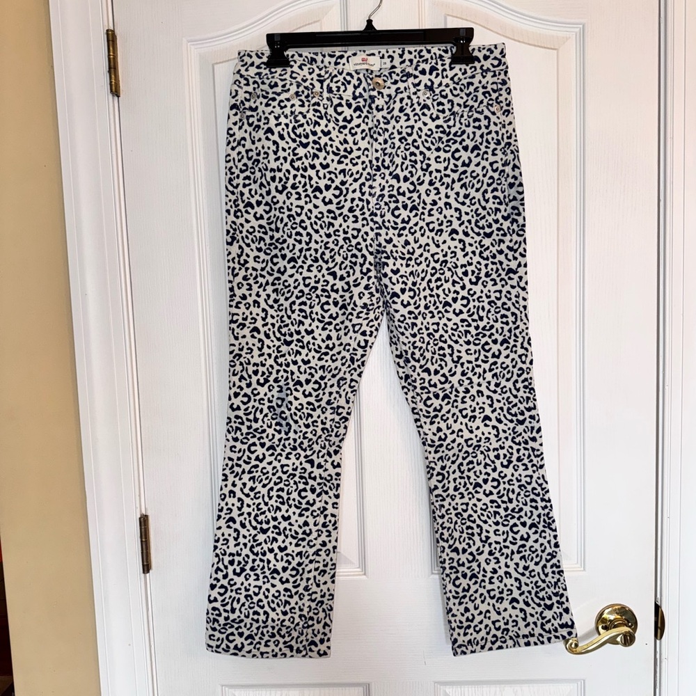 Vineyard Vines Women’s Blue and White Animal Print Leopard Corduroys  Pants Sz29